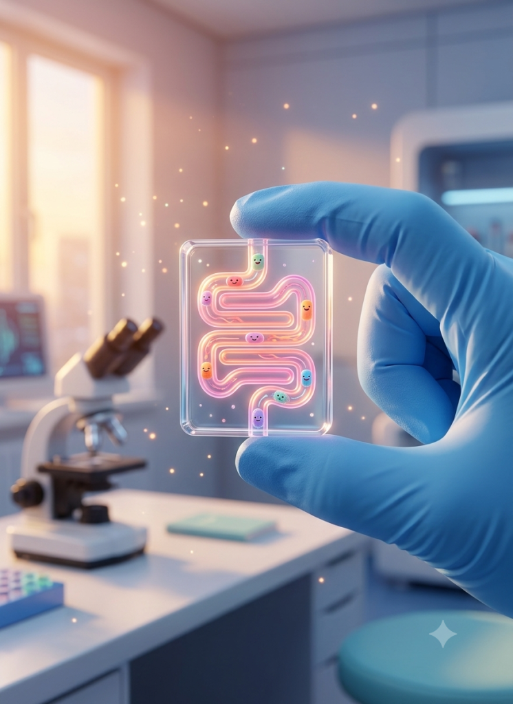 A gloved hand holds a microchip